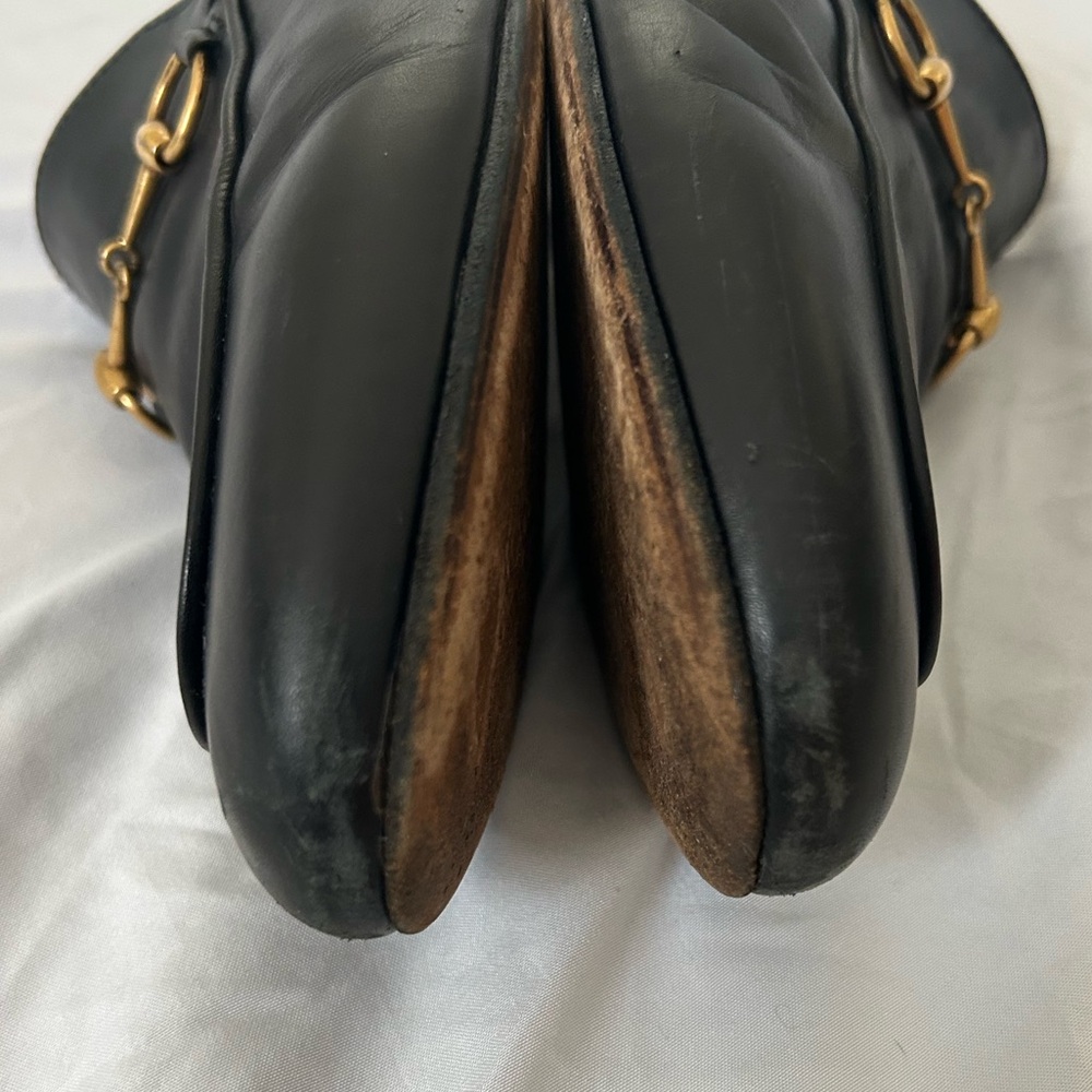 Gucci Black Leather Horsebit Mules with Gold Hardware - Picture 5 of 11